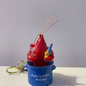 Red Lobster Ornament with Blue Pot